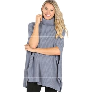 Plus size turtleneck poncho sweater